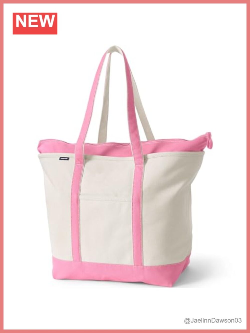 Zip Canvas Tote Structured Reinforced Base Travel Beach Pool Bag